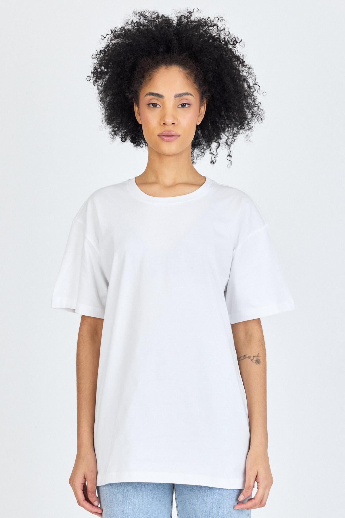 FİHA/3099-UNISEX OVERSIZE SIFIR YAKA TSHIRT - BEYAZ