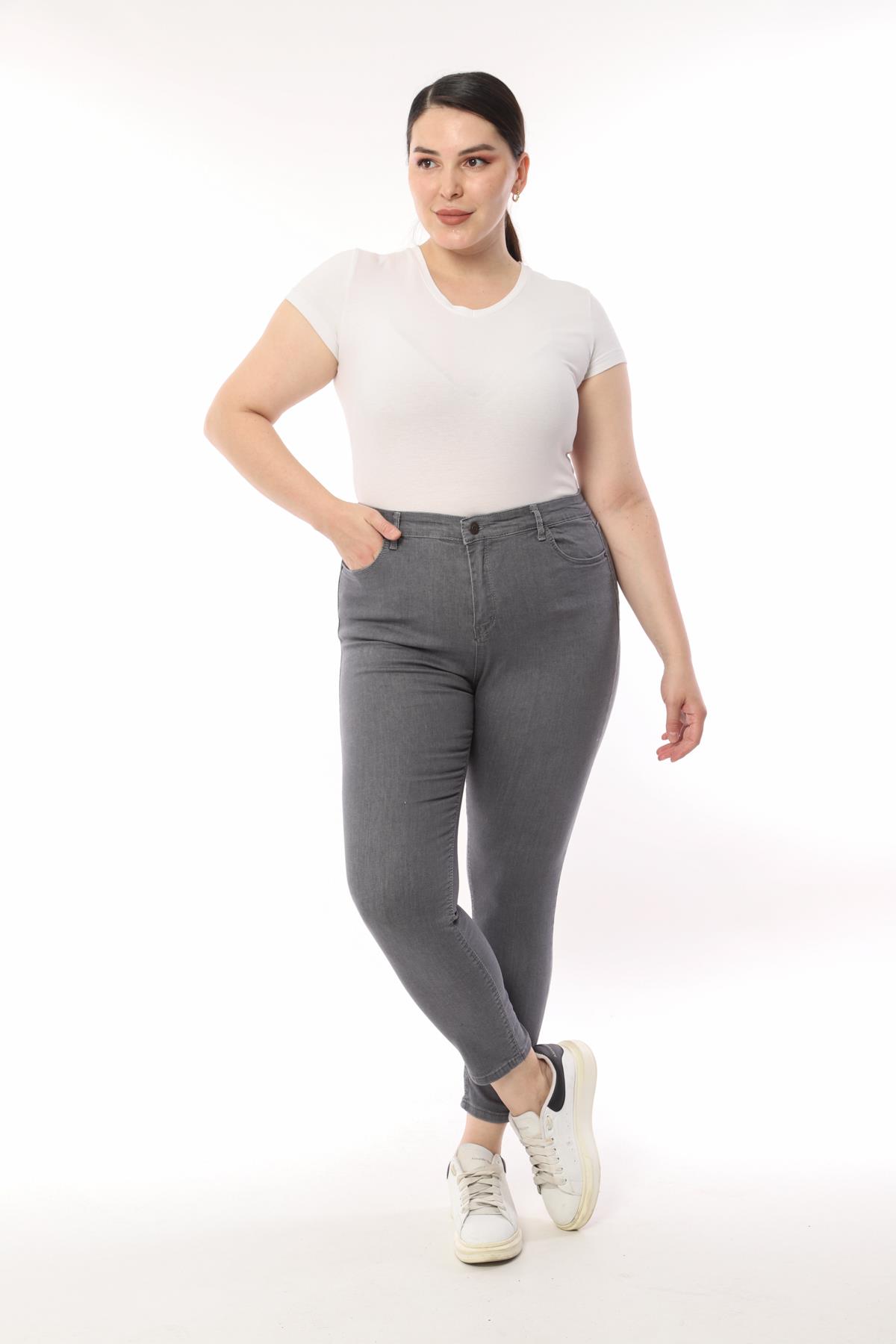 FİHA/4023-KADIN BATTAL DÜZ JEANS - GRİ