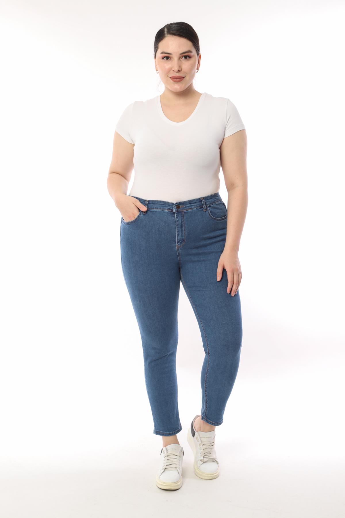 FİHA/4023-KADIN BATTAL DÜZ JEANS - MAVİ