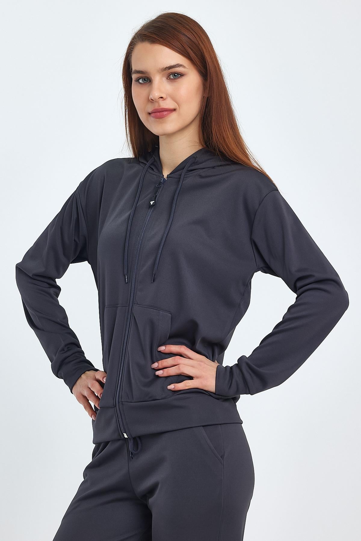FİHA/5003-KADIN AKAT ŞARDONLU KAPŞ.FERMUARLI SWEAT - FÜME