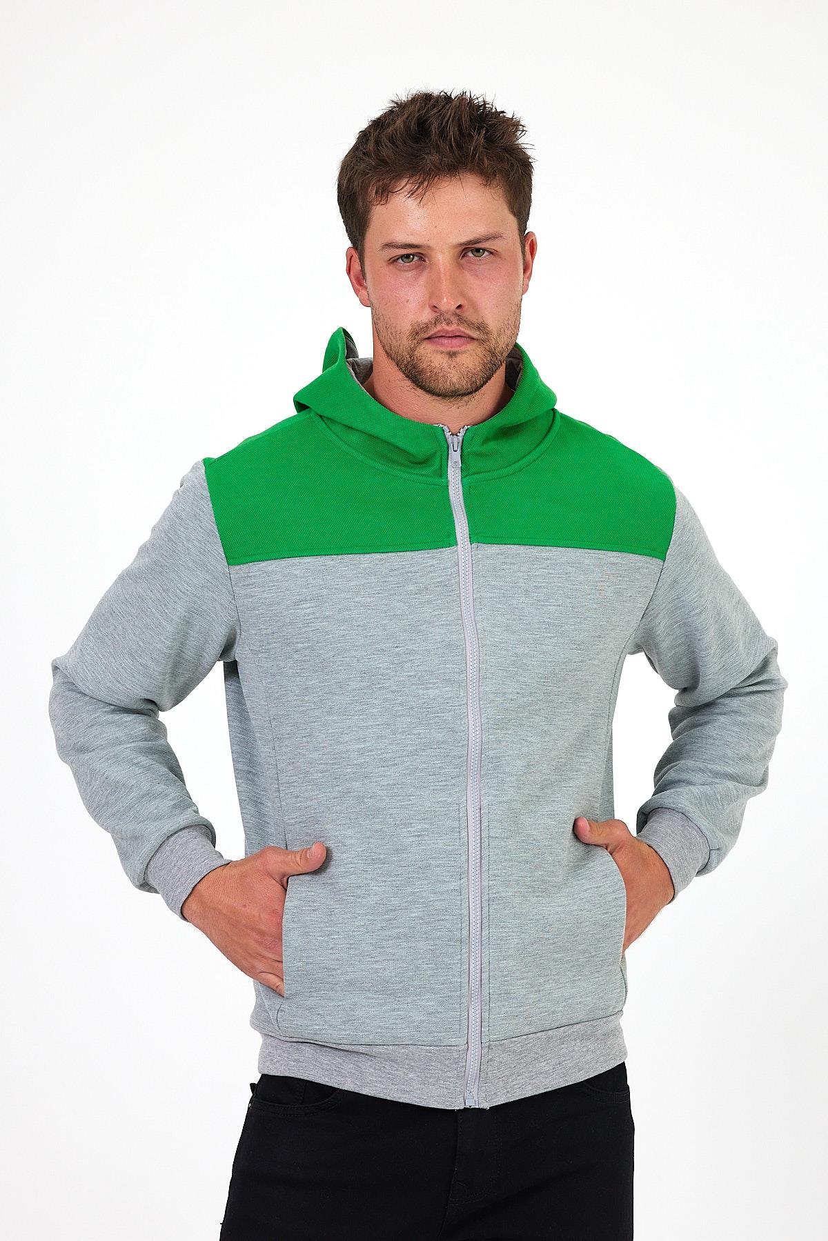 FİHA/5020-KAPŞONLU FERMUARLI SWEAT - YEŞİL