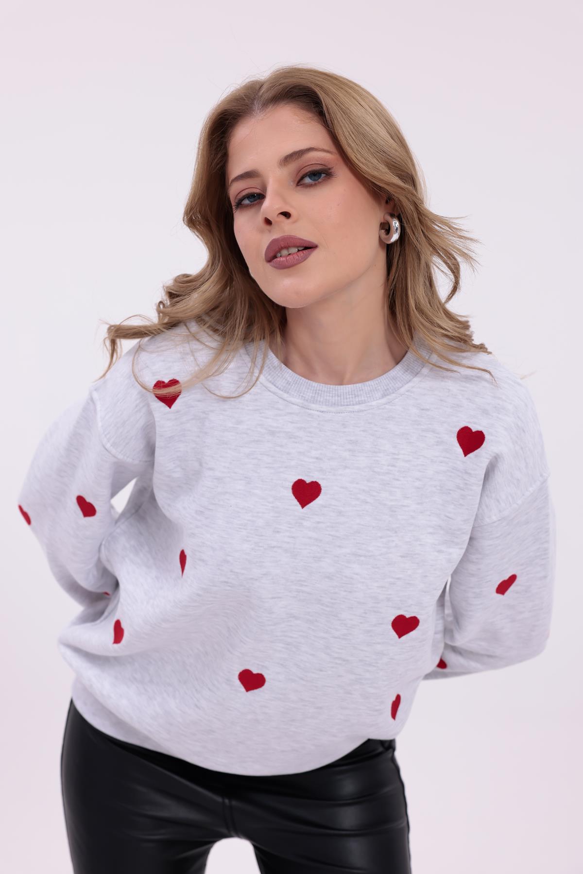 FİHA/5031-KADIN NAKIŞLI 3 İPLİK ŞARDONLU SWEAT - KARMELANJ