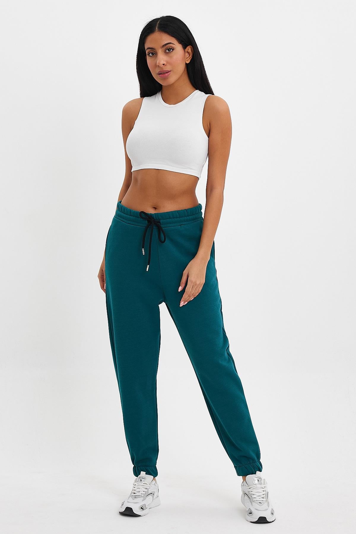 FİHA/5506-KADIN OVERSIZE PAÇA LASTİKLİ EŞOFMAN ALT - KOYU YEŞİL