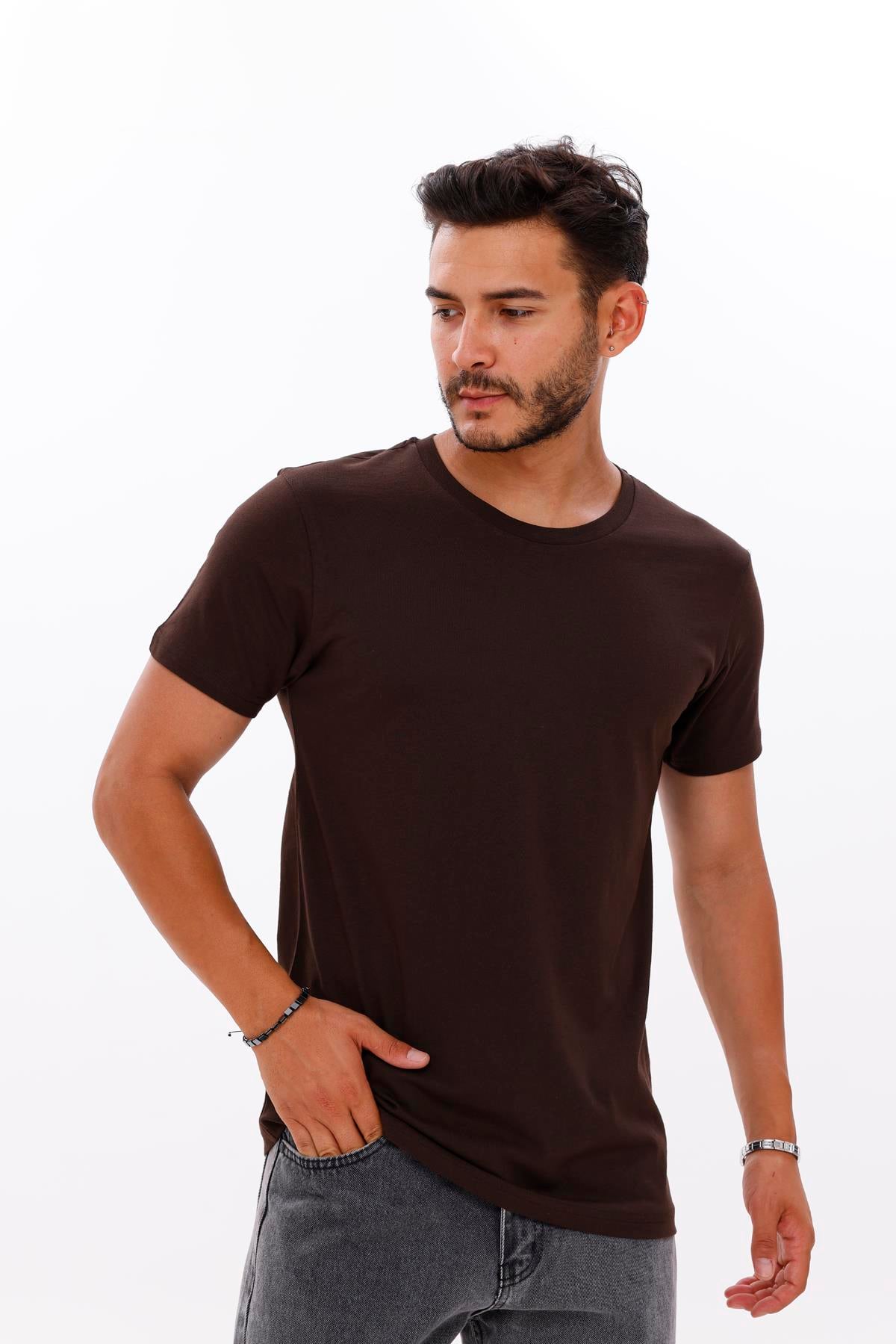 FİHA/7010-ERKEK COMPACT PENYE SIFIR YAKA T-SHIRT - KAHVE