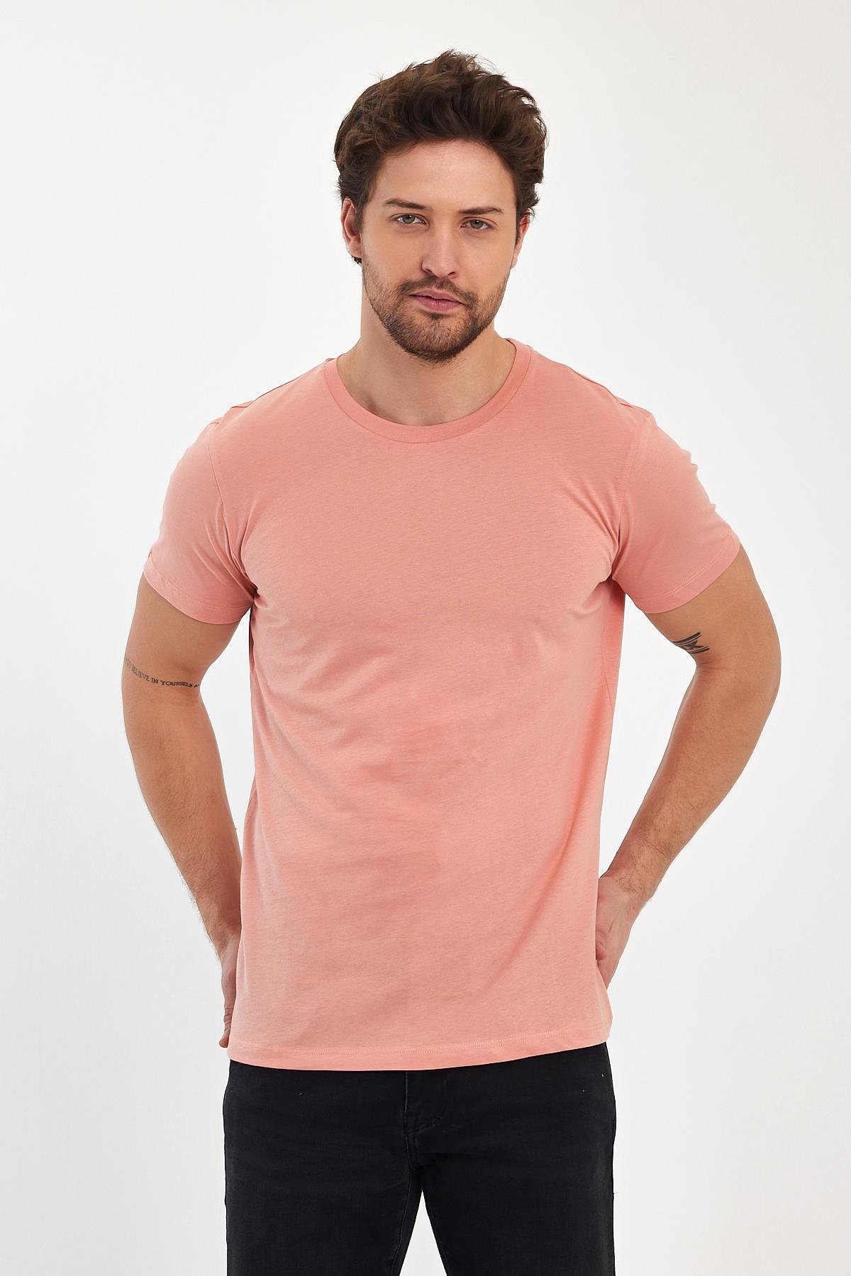 FİHA/7010-ERKEK COMPACT PENYE SIFIR YAKA T-SHIRT - APRICOT CRUSH