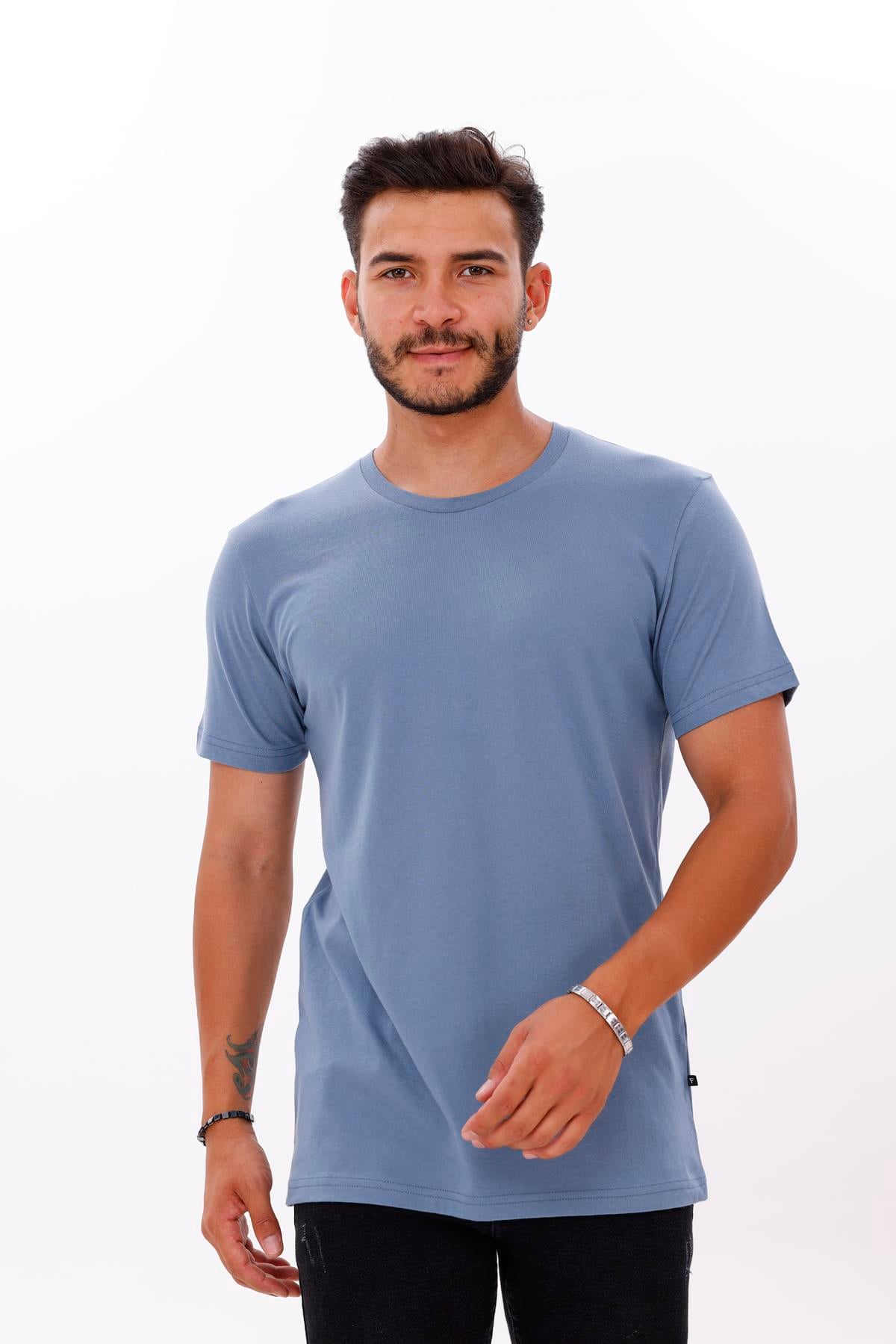 FİHA/7010-ERKEK COMPACT PENYE SIFIR YAKA T-SHIRT - TURKUAZ