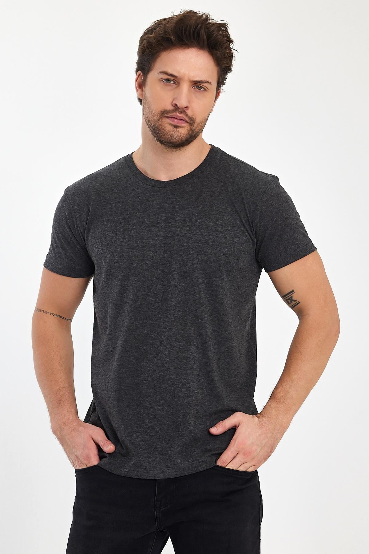 FİHA/7010-ERKEK COMPACT PENYE SIFIR YAKA T-SHIRT - ANTRASİT