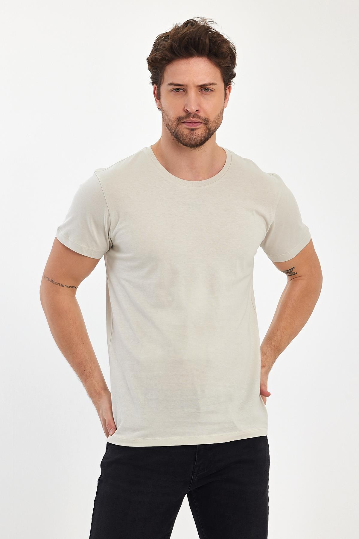FİHA/7010-ERKEK COMPACT PENYE SIFIR YAKA T-SHIRT - TAŞ