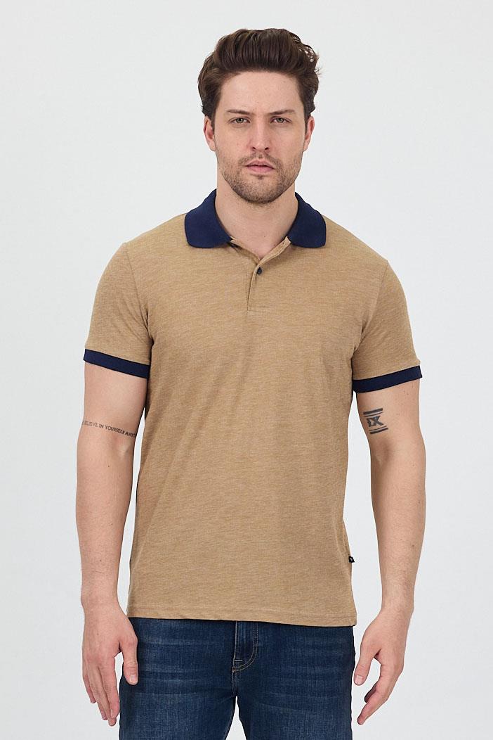 FİHA/7020-ERKEK GARNİ YAKALI POLO TSHIRT - KAHVE KIRÇILLI