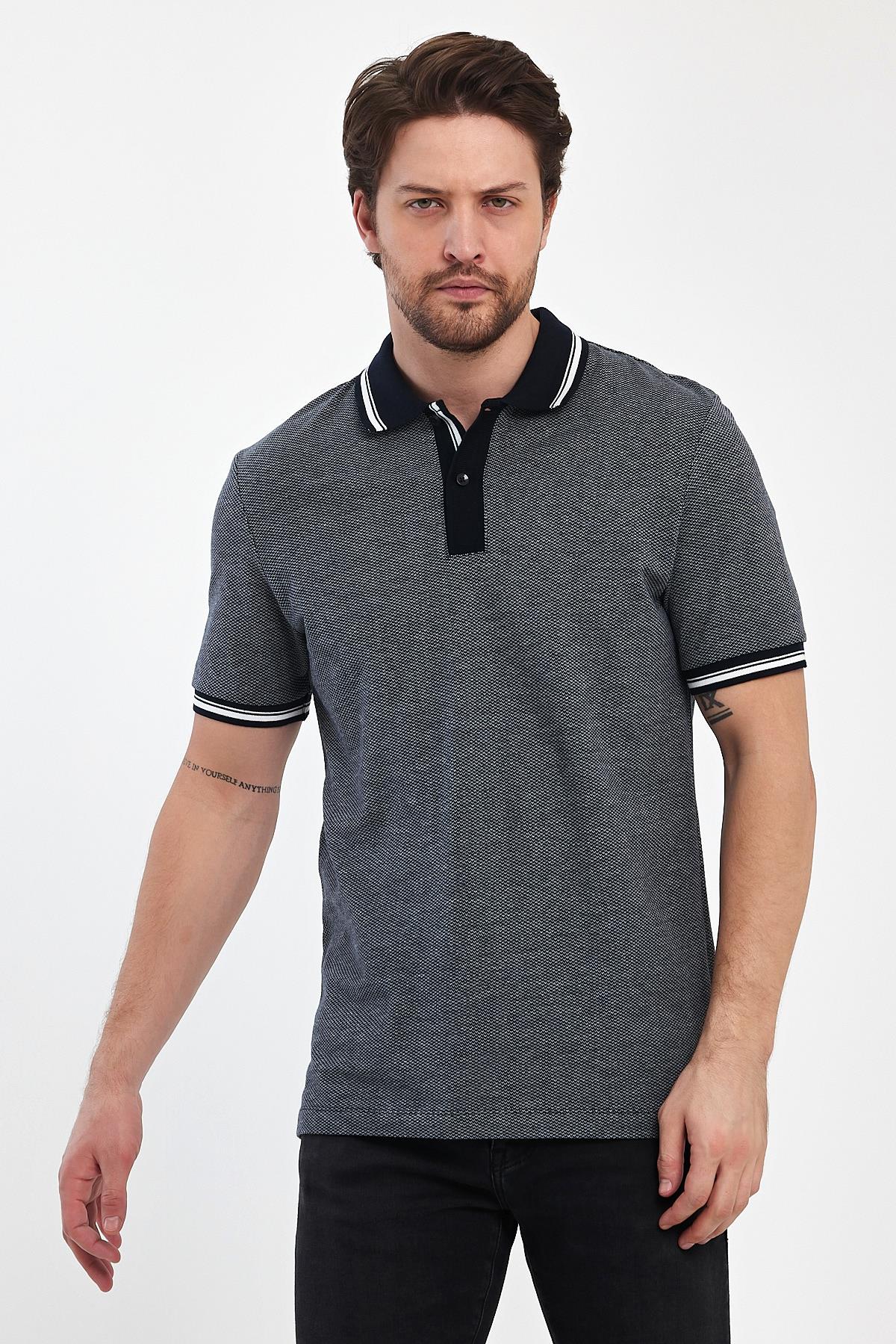 FİHA/7030-ERKEK PİKE JAKARLI POLO YAKA - LACİVERT