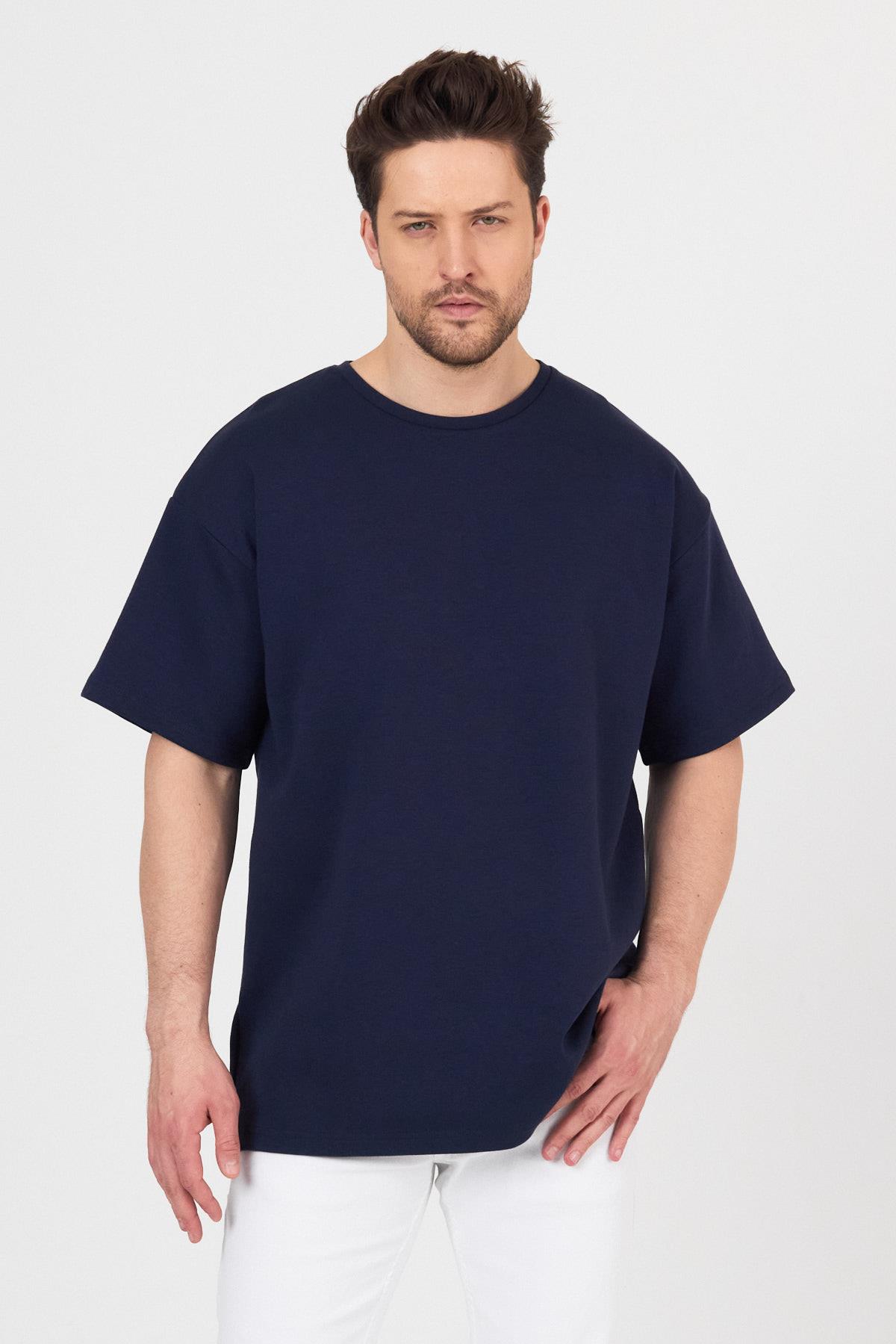 FİHA/7031-ERKEK DOUBLEFACE İNTERLOK OVERSIZE TSHIRT - LACİVERT