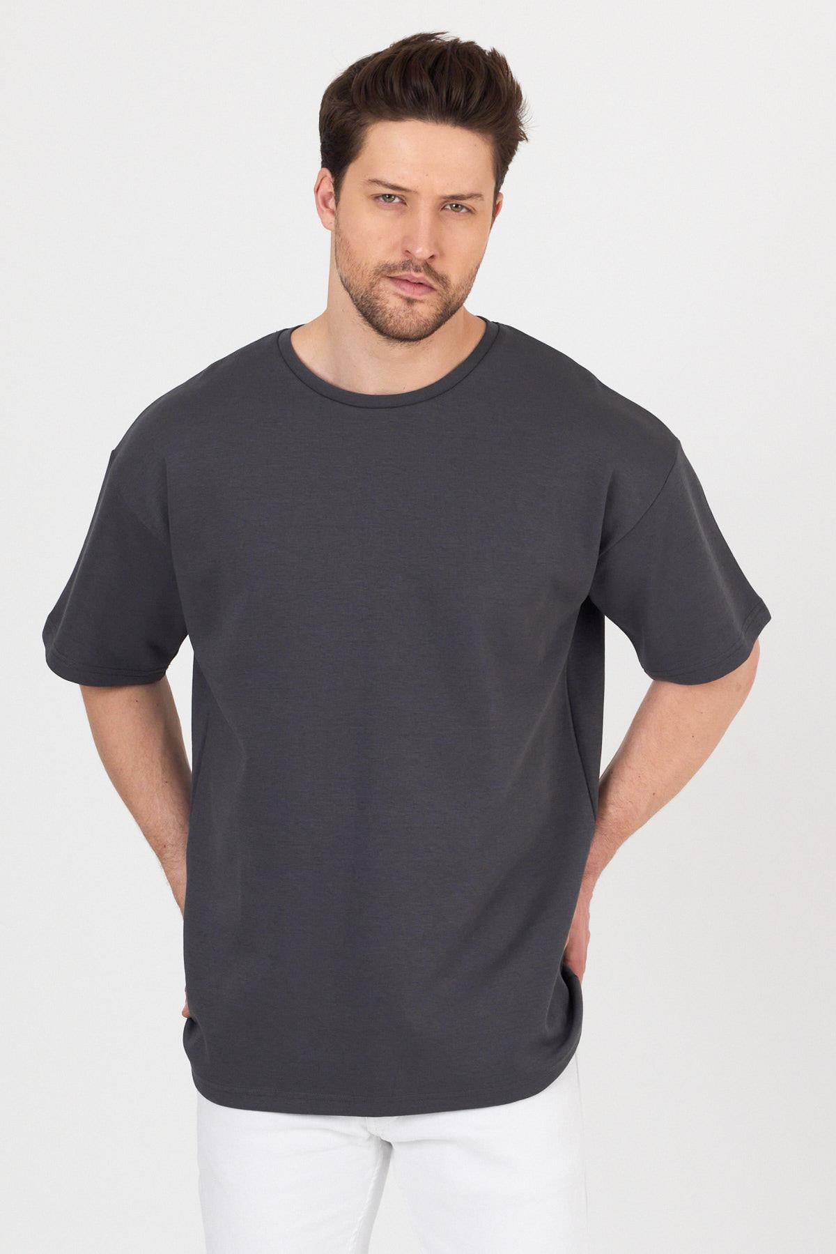 FİHA/7031-ERKEK DOUBLEFACE İNTERLOK OVERSIZE TSHIRT - FÜME