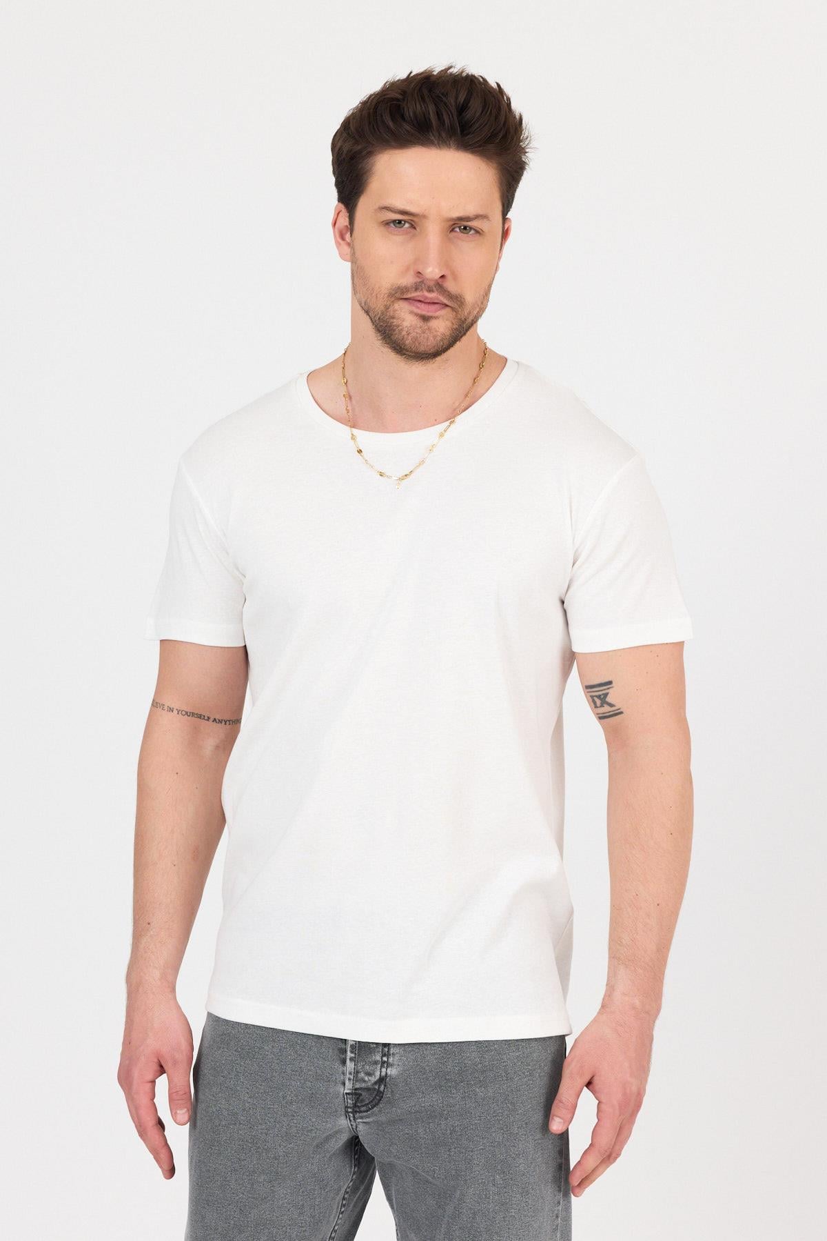 FİHA/7032-UNISEX RİBANA COMPACT PENYE SIFIR YAKA TSHIRT - EKRU
