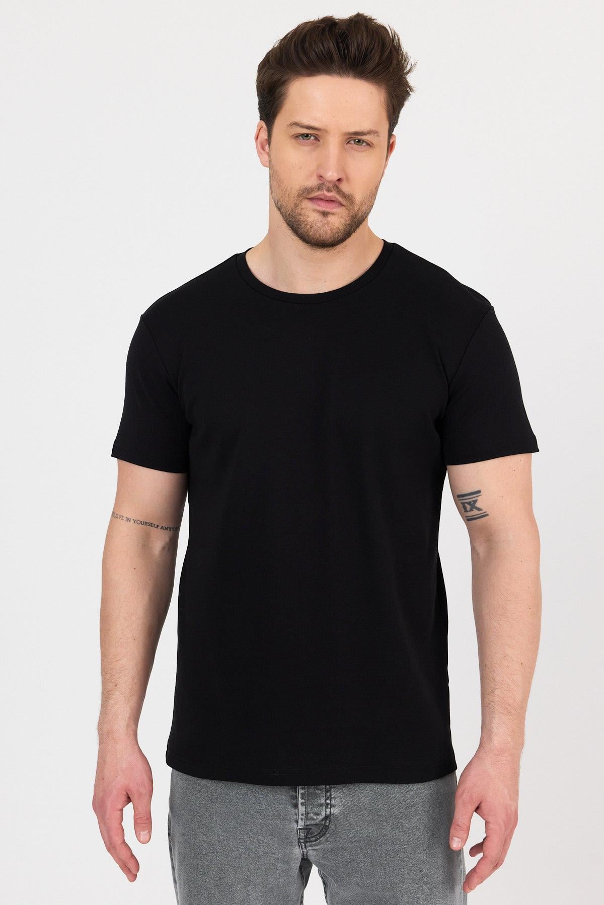 FİHA/7032-UNISEX RİBANA COMPACT PENYE SIFIR YAKA TSHIRT - SİYAH