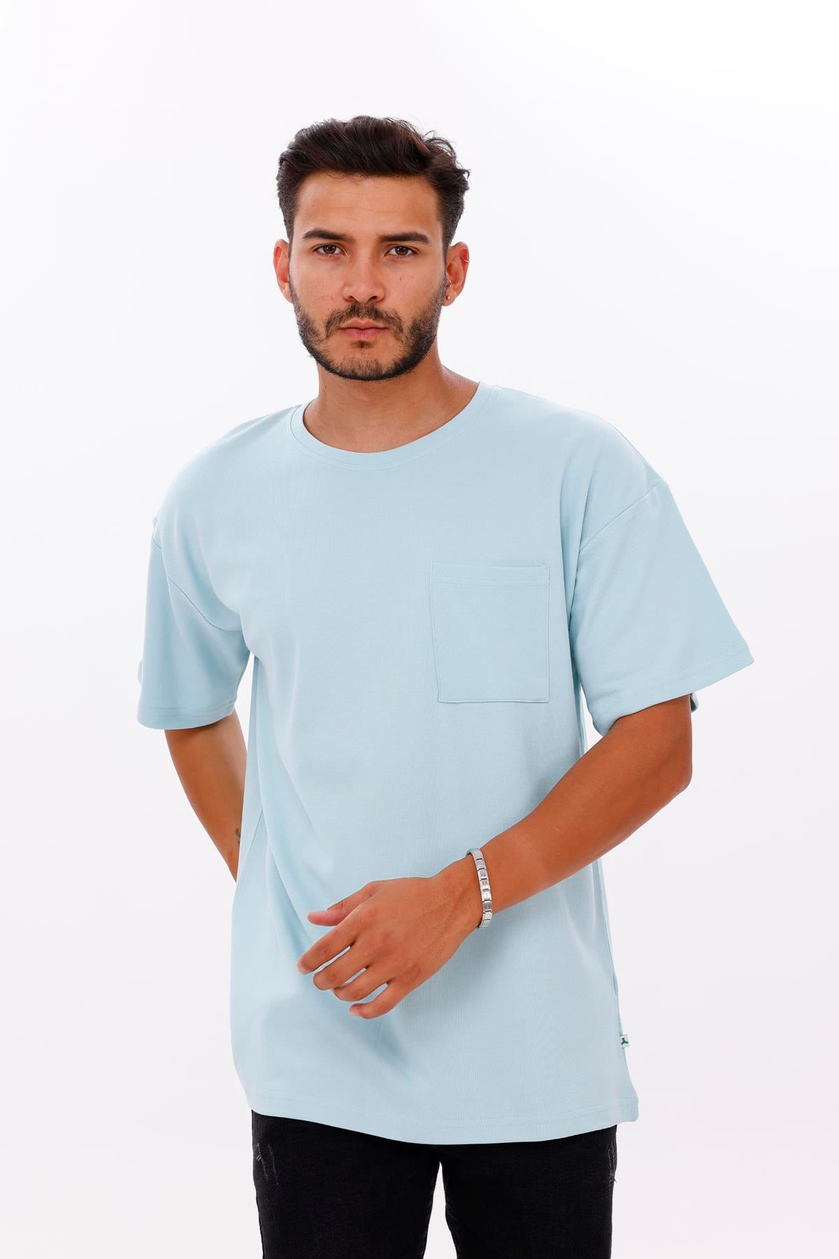 FİHA/7033-ERKEK OVERSIZE DOUBLEFACE CEPLİ TSHIRT - AQUATİC