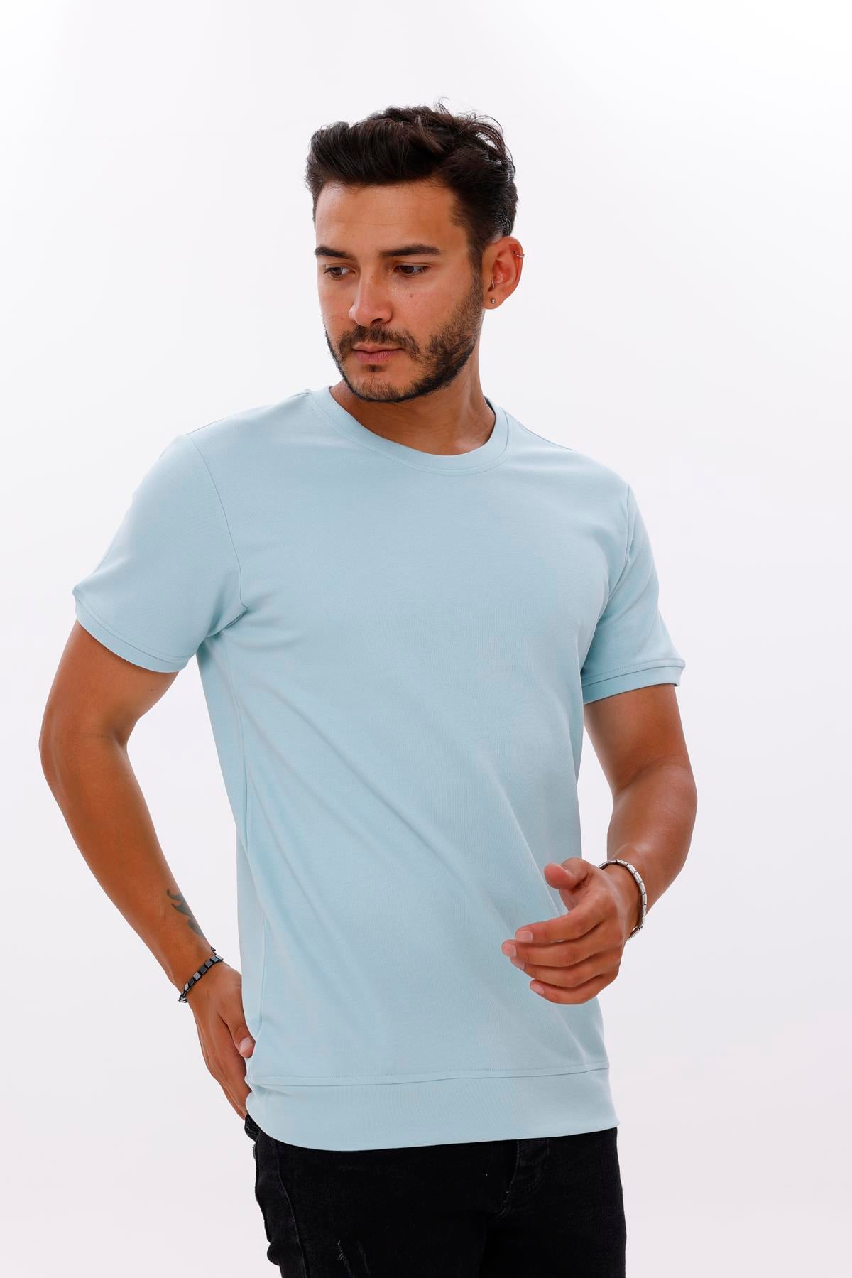 FİHA/7035-ERKEK ETEK KOL RİBANALI DOUBLEFACE TSHIRT - AQUATİC
