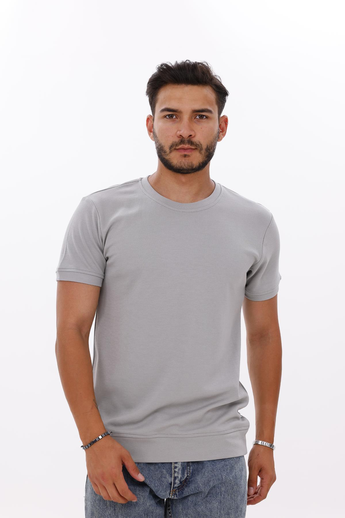FİHA/7035-ERKEK ETEK KOL RİBANALI DOUBLEFACE TSHIRT - ULTIMATE GRAY