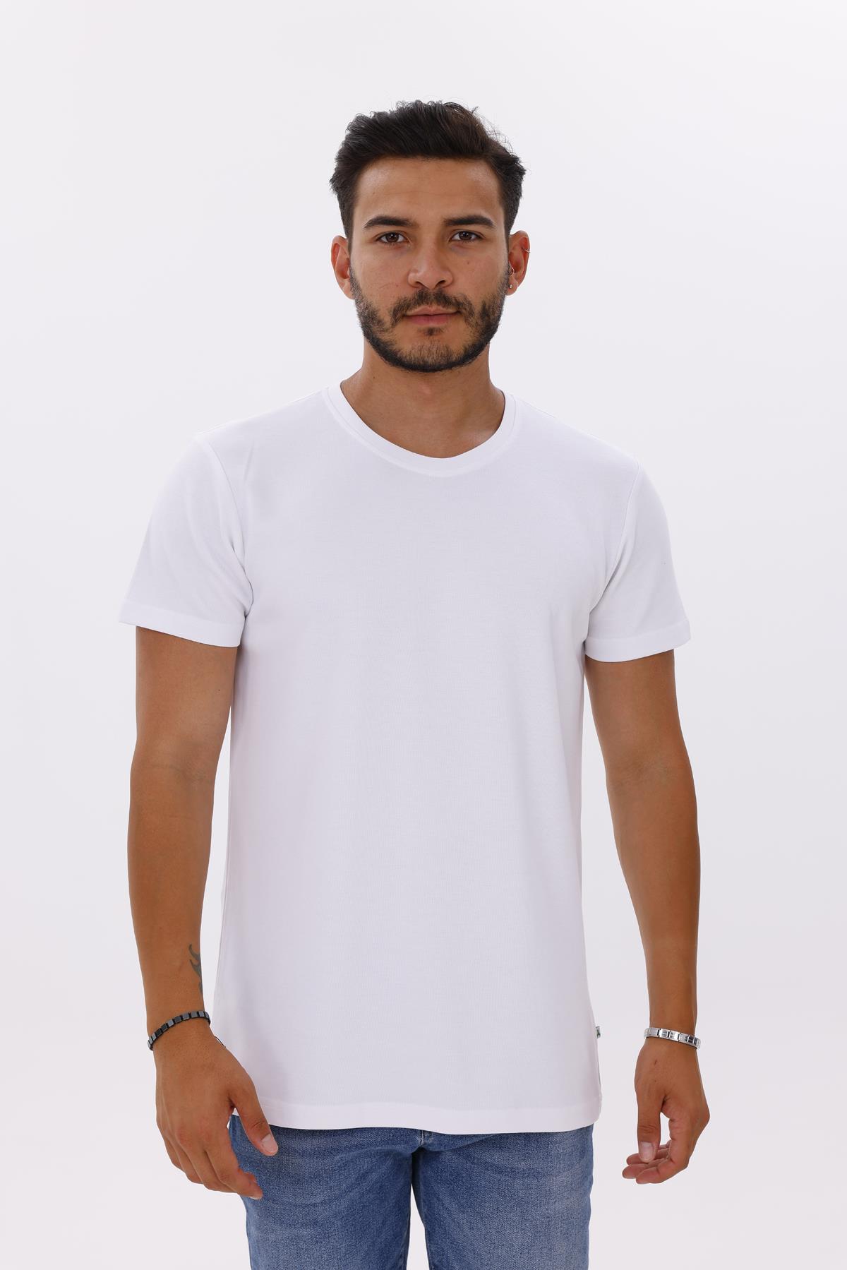 FİHA/7036-ERKEK DOUBLEFACE TSHIRT - BEYAZ