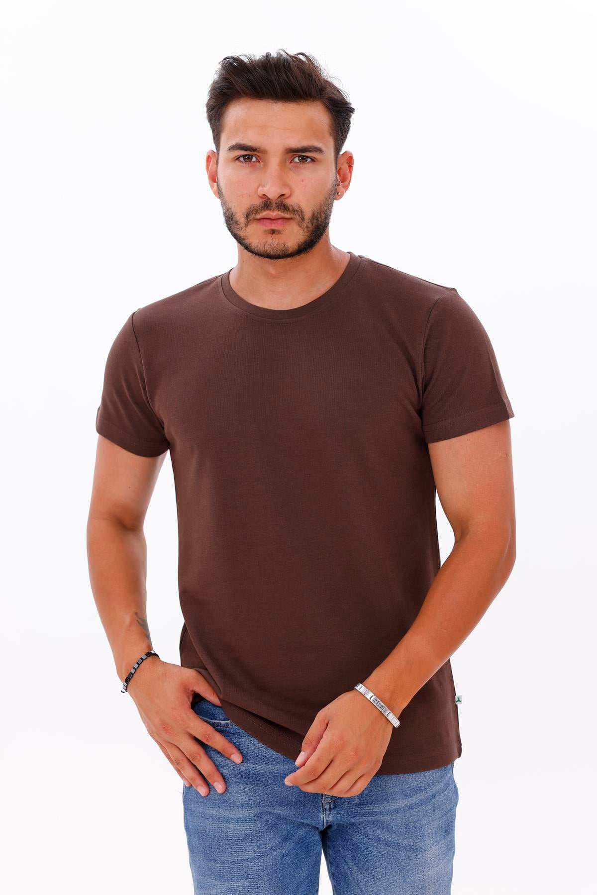FİHA/7036-ERKEK DOUBLEFACE TSHIRT - CHOCOLATE BROWN