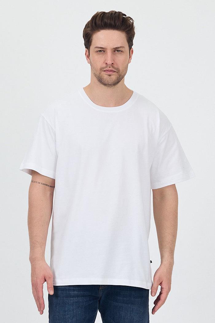 FİHA/7039-UNISEX OVERSIZE SIFIR YAKA TSHIRT - BEYAZ