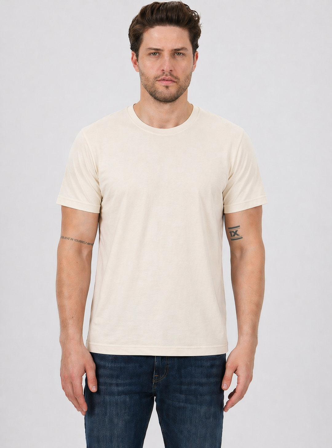 FİHA/7040-ERKEK SIFIR YAKA TSHIRT - EKRU