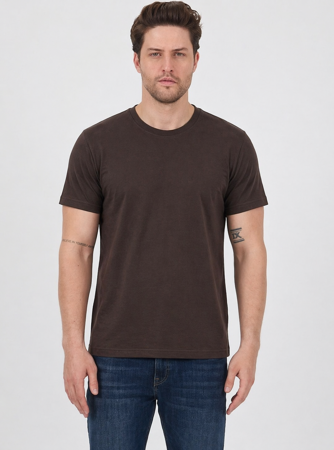 FİHA/7040-ERKEK SIFIR YAKA TSHIRT - KAHVE