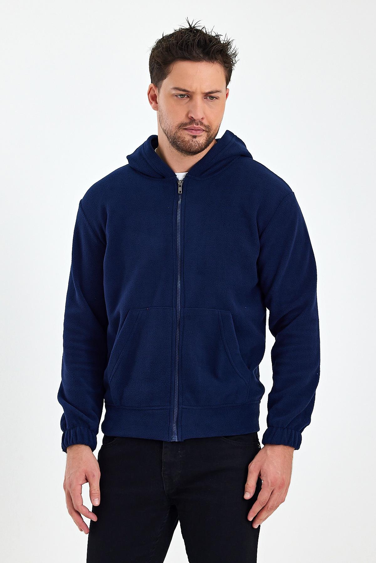 FİHA/8967-ERKEK POLAR FERMUARLI KOLU LASTIKLI SWEAT - LACİVERT