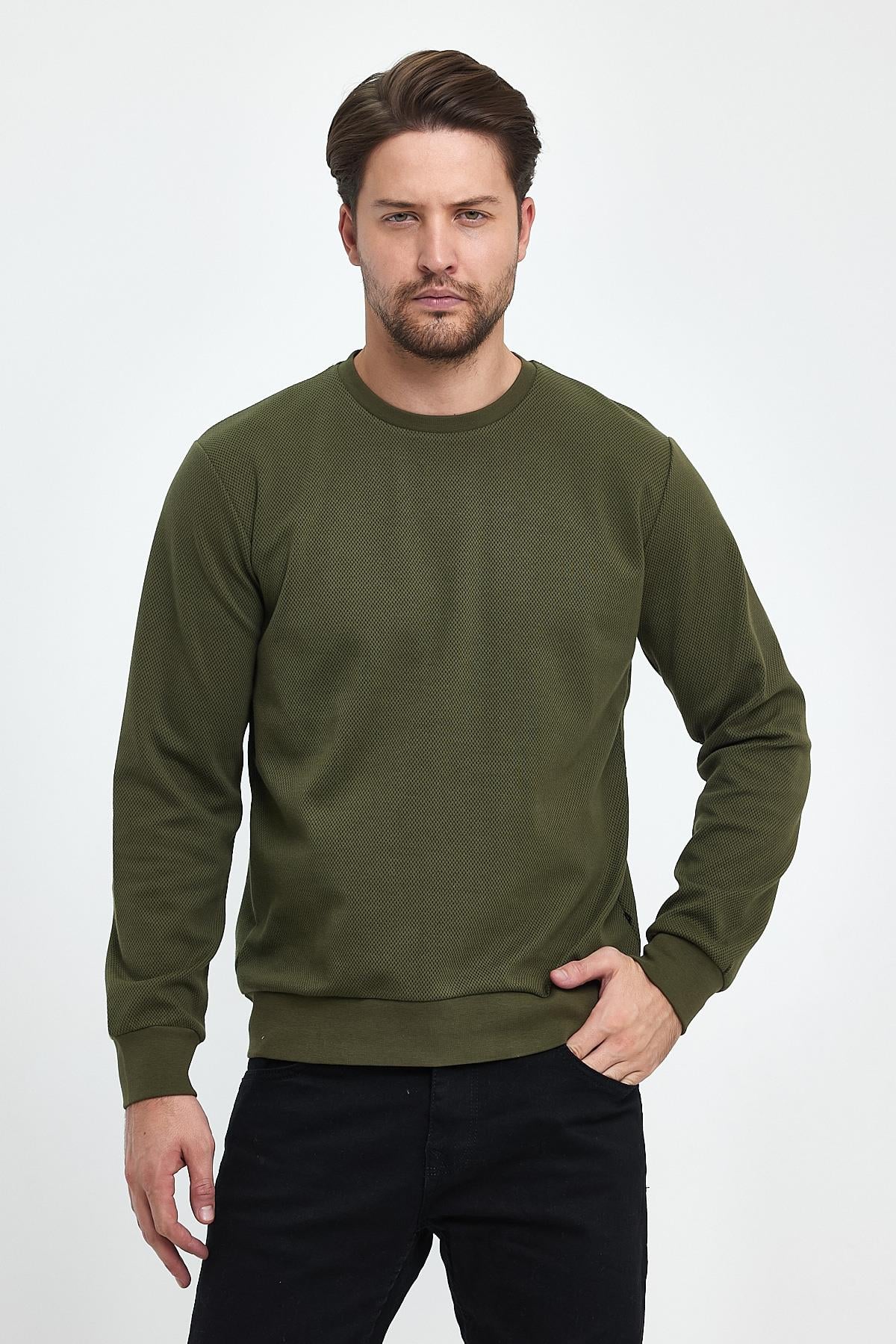 FİHA/9014-ERKEK YAGMUR DESEN SIFIR YAKA SWEAT - HAKİ