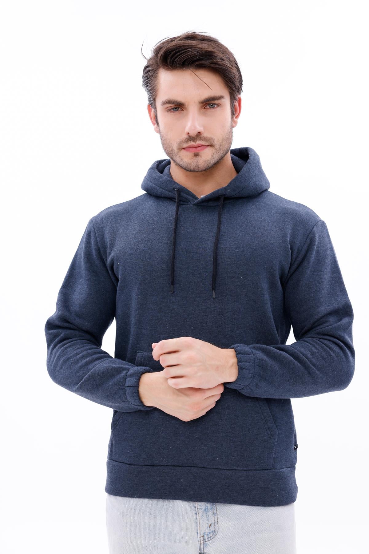 FİHA/9016-ERKEK KOLU LASTİKLİ KAPŞONLU SWEAT - İNDİGO