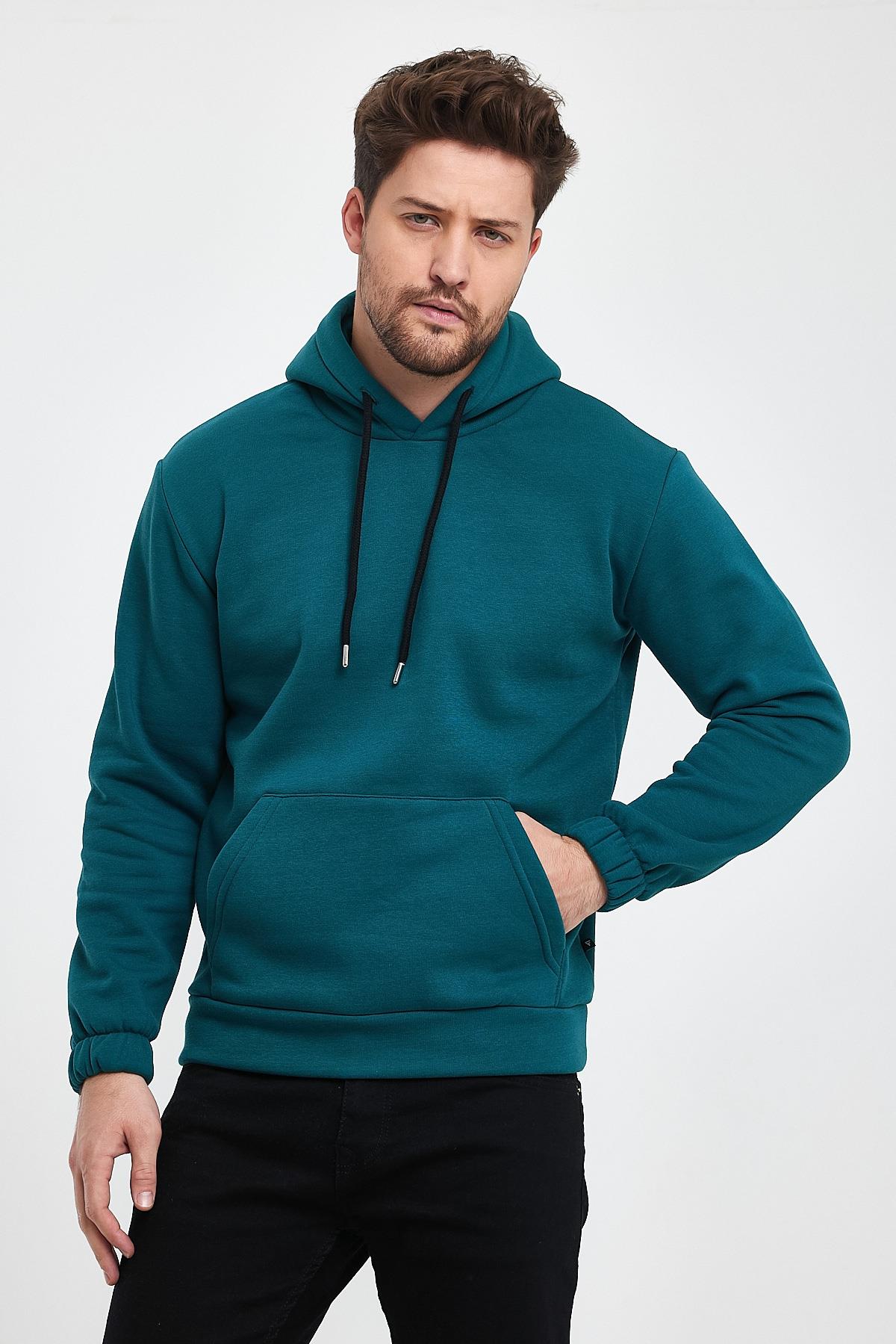 FİHA/9016-ERKEK KOLU LASTİKLİ KAPŞONLU SWEAT - YEŞİL