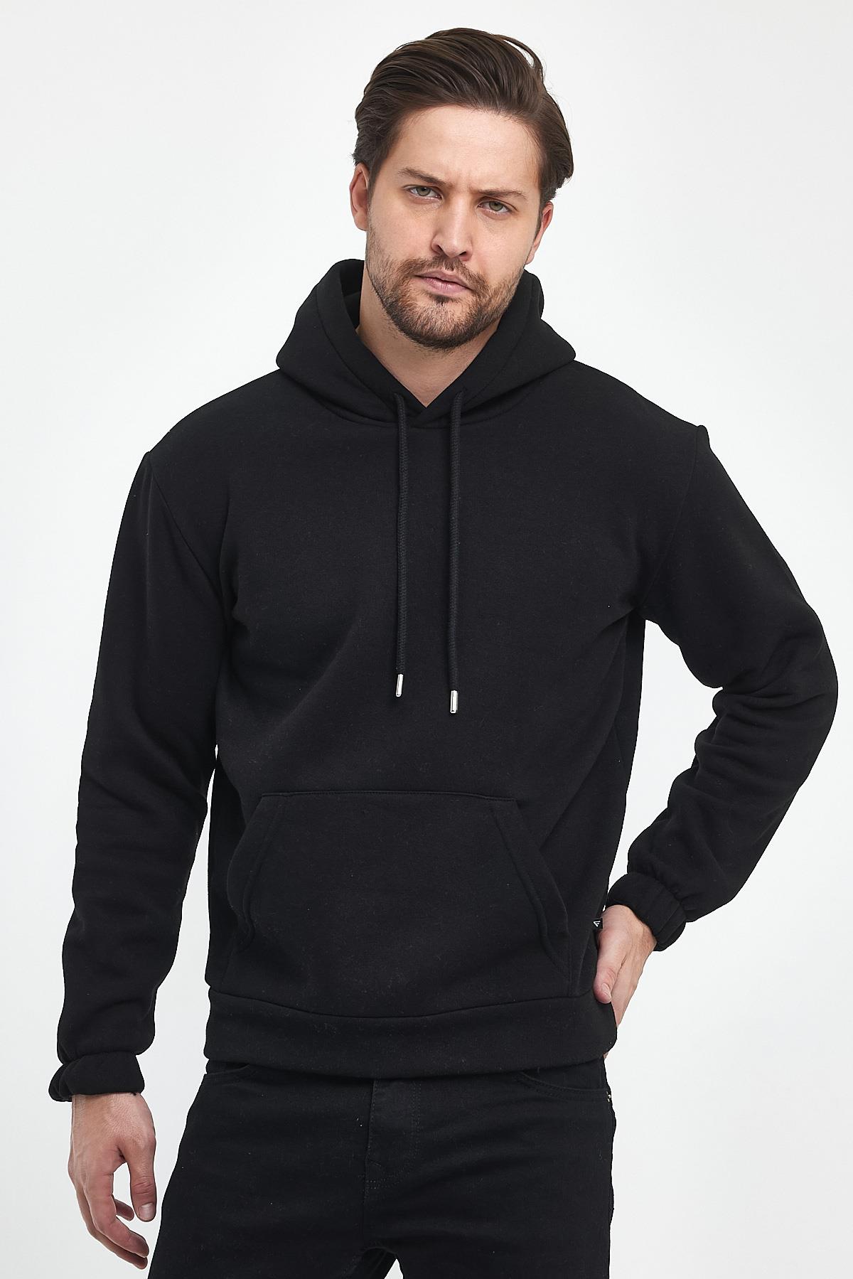 FİHA/9016-ERKEK KOLU LASTİKLİ OVERSIZE KAPŞONLU SWEAT - SİYAH