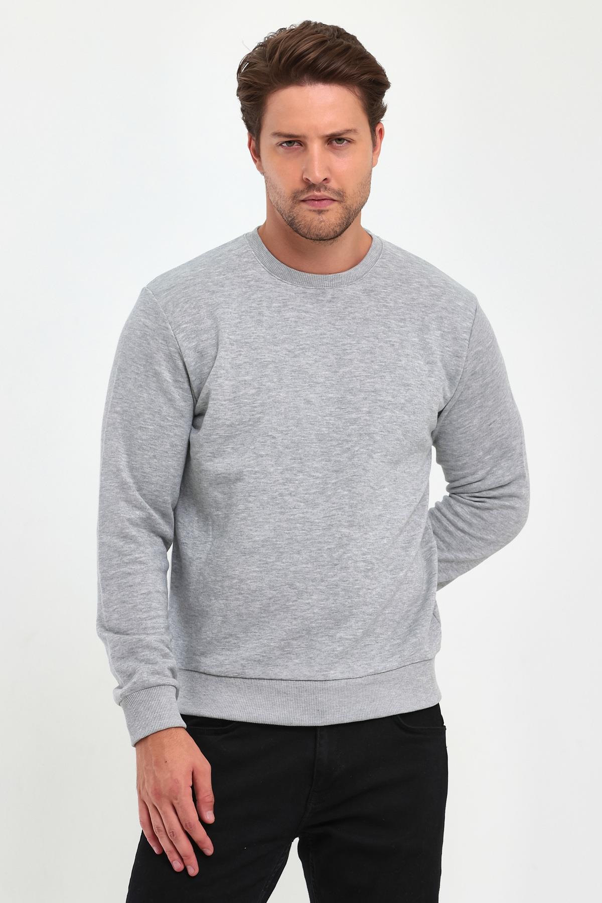 FİHA/9029-ERKEK SIFIR YAKA 3 İPLİK ŞARDONSUZ SWEAT - GRİ