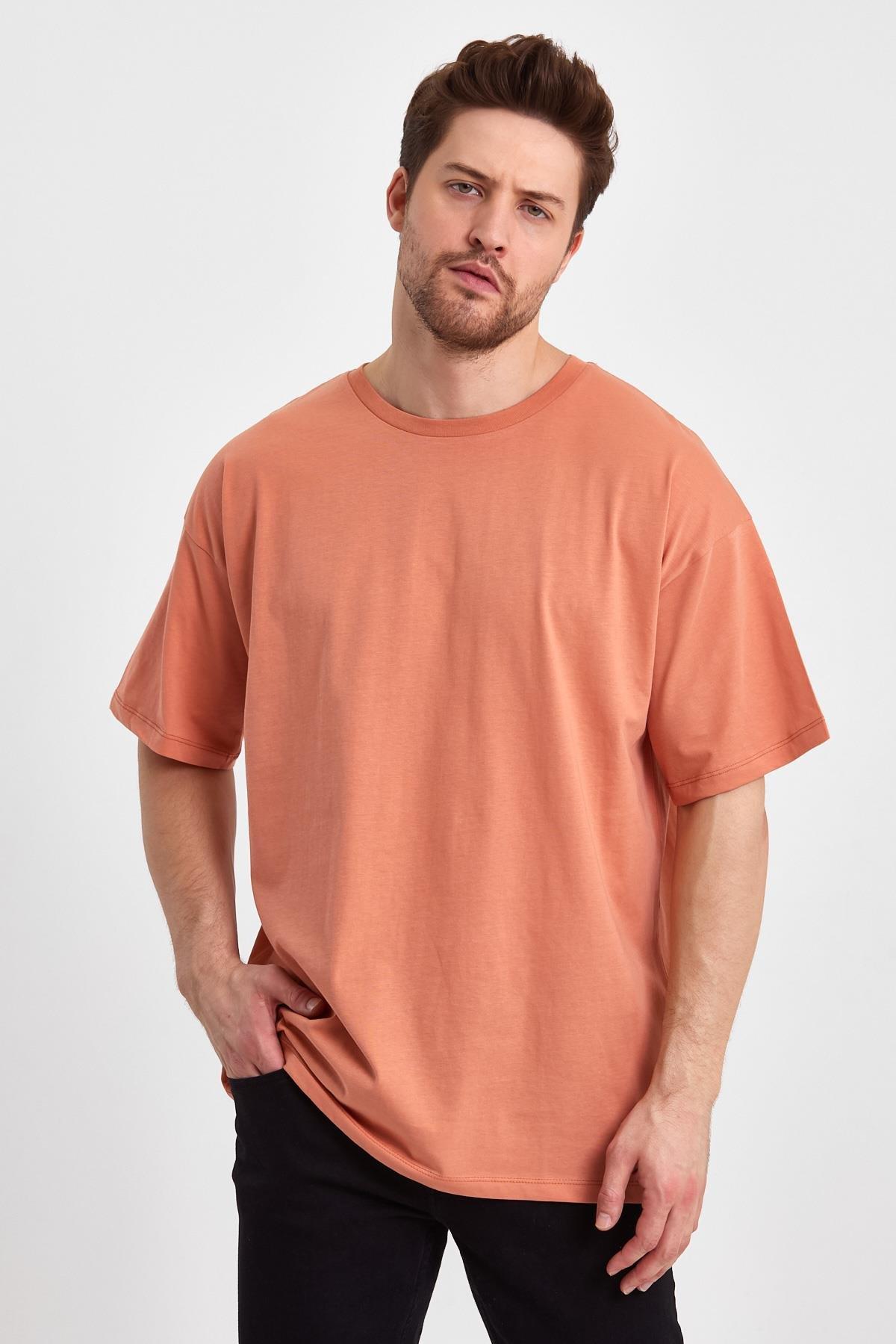 FİHA/9030-ERKEK COMPACT PENYE OVERSIZE T-SHIRT - APRICOT CRUSH