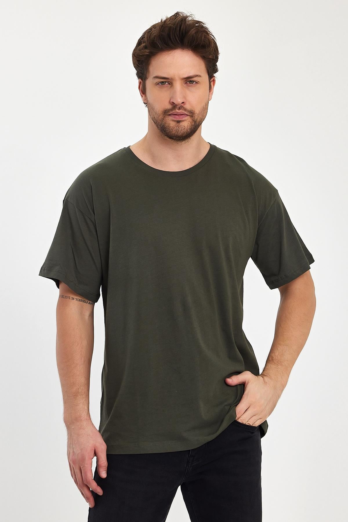 FİHA/9030-ERKEK COMPACT PENYE OVERSIZE T-SHIRT - HAKİ