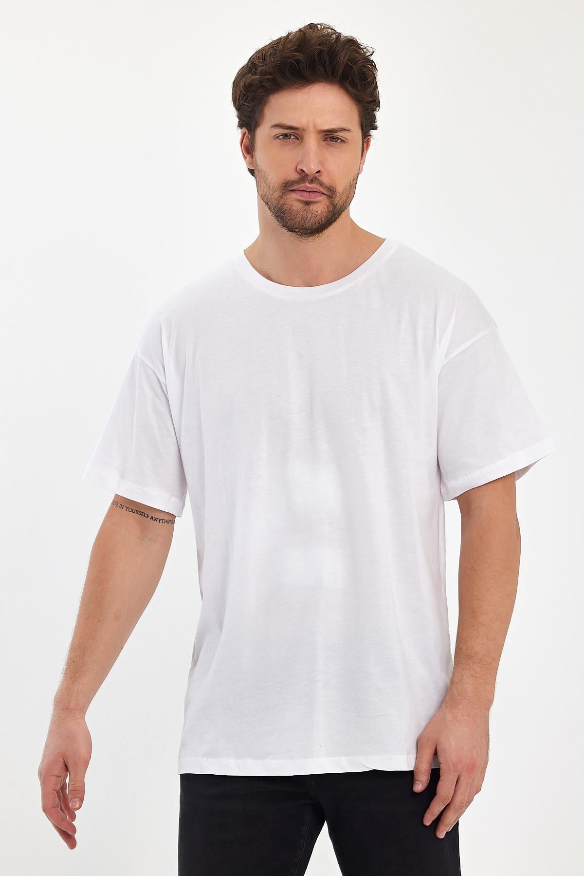 FİHA/9030-ERKEK COMPACT PENYE OVERSIZE T-SHIRT - BEYAZ