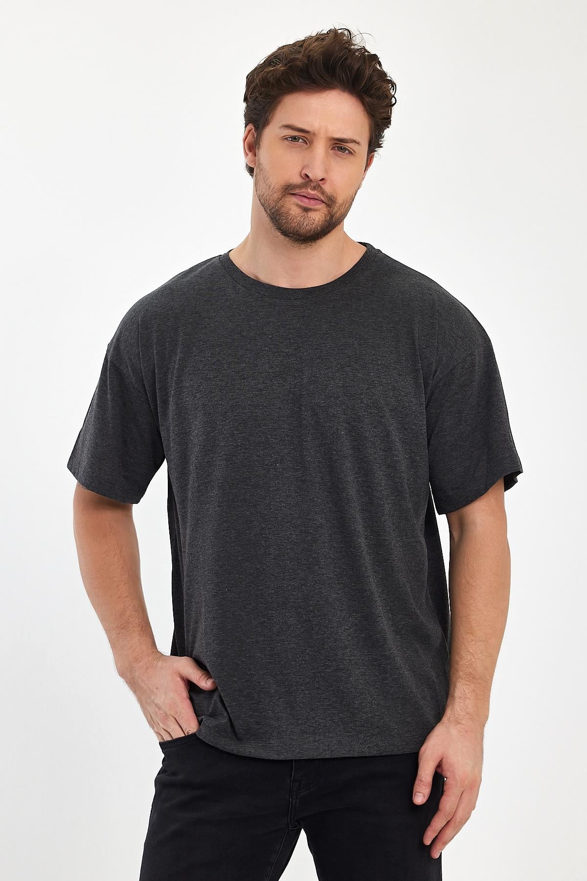 FİHA/9030-ERKEK COMPACT PENYE OVERSIZE T-SHIRT - ANTRASİT