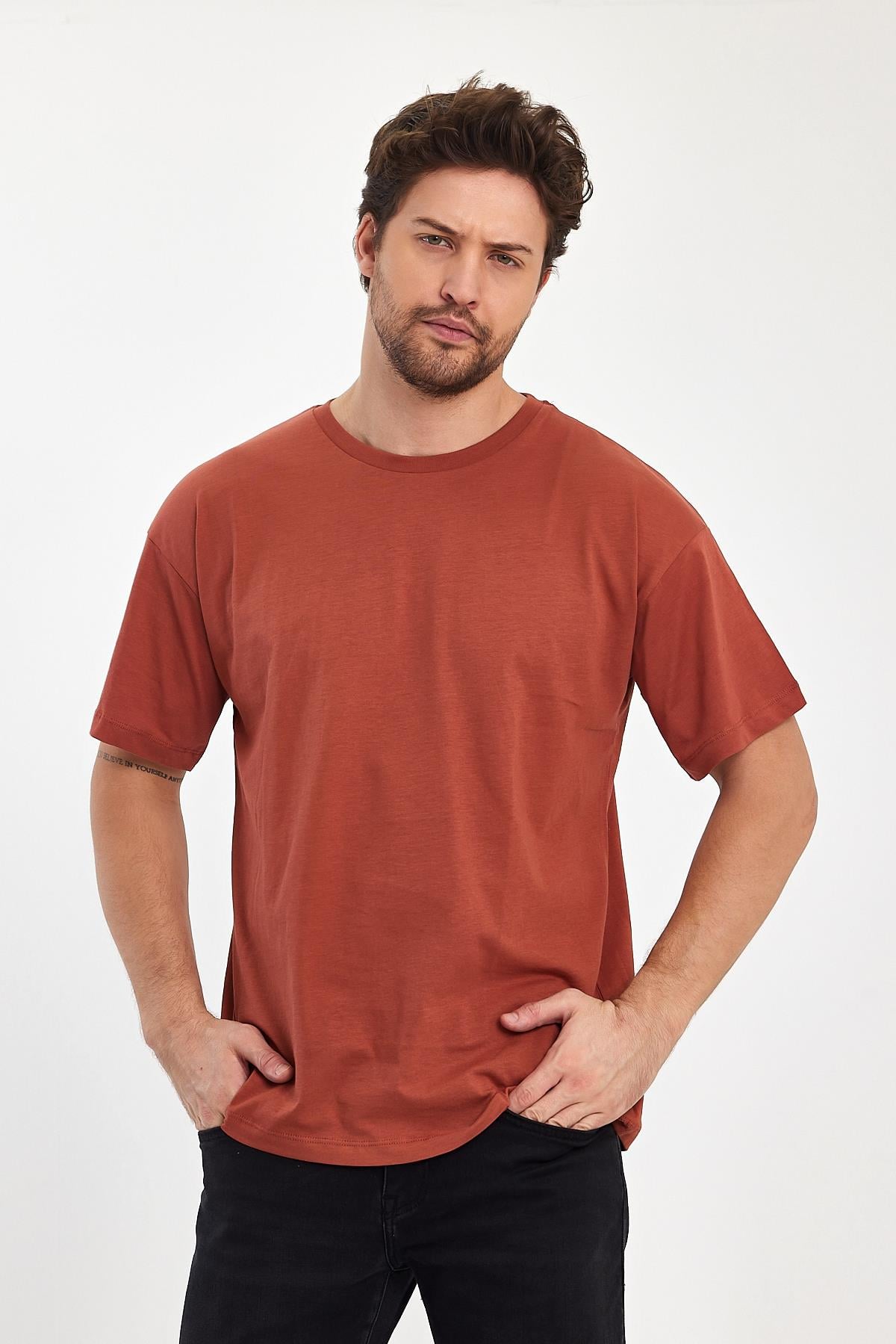 FİHA/9030-ERKEK COMPACT PENYE OVERSIZE T-SHIRT - COPPER BROWN