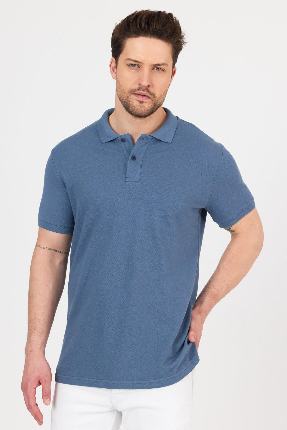 FİHA/9031-ERKEK COMPACT PENYE POLO YAKA T-SHIRT - TURKUAZ