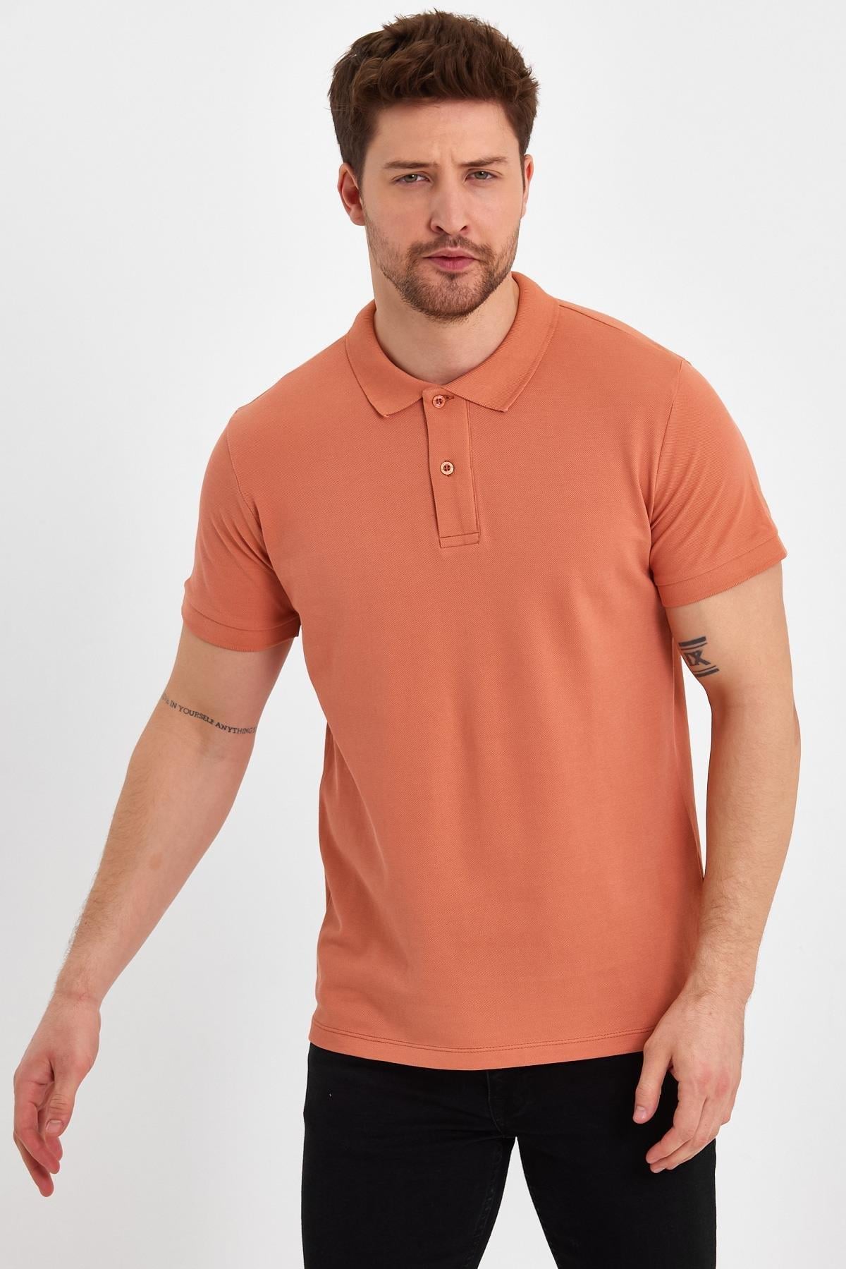 FİHA/9031-ERKEK COMPACT PENYE POLO YAKA T-SHIRT - APRICOT CRUSH
