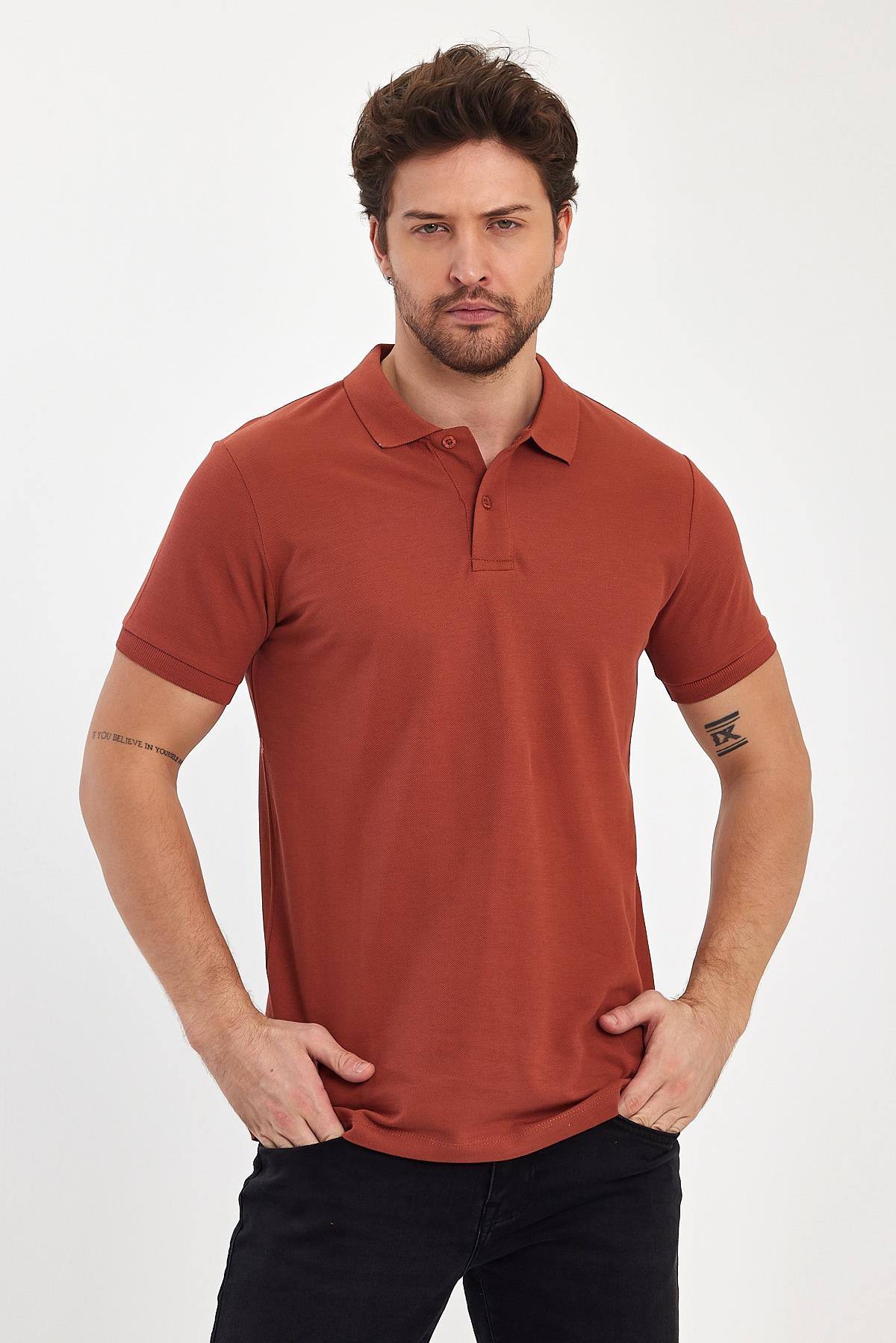 FİHA/9031-ERKEK COMPACT PENYE POLO YAKA T-SHIRT - COPPER BROWN