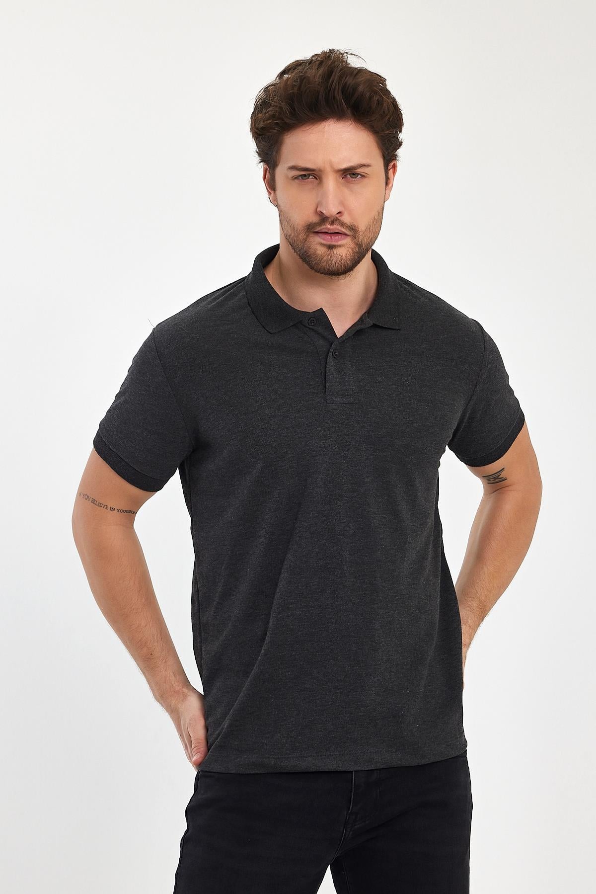FİHA/9031-ERKEK COMPACT PENYE POLO YAKA T-SHIRT - ANTRASİT