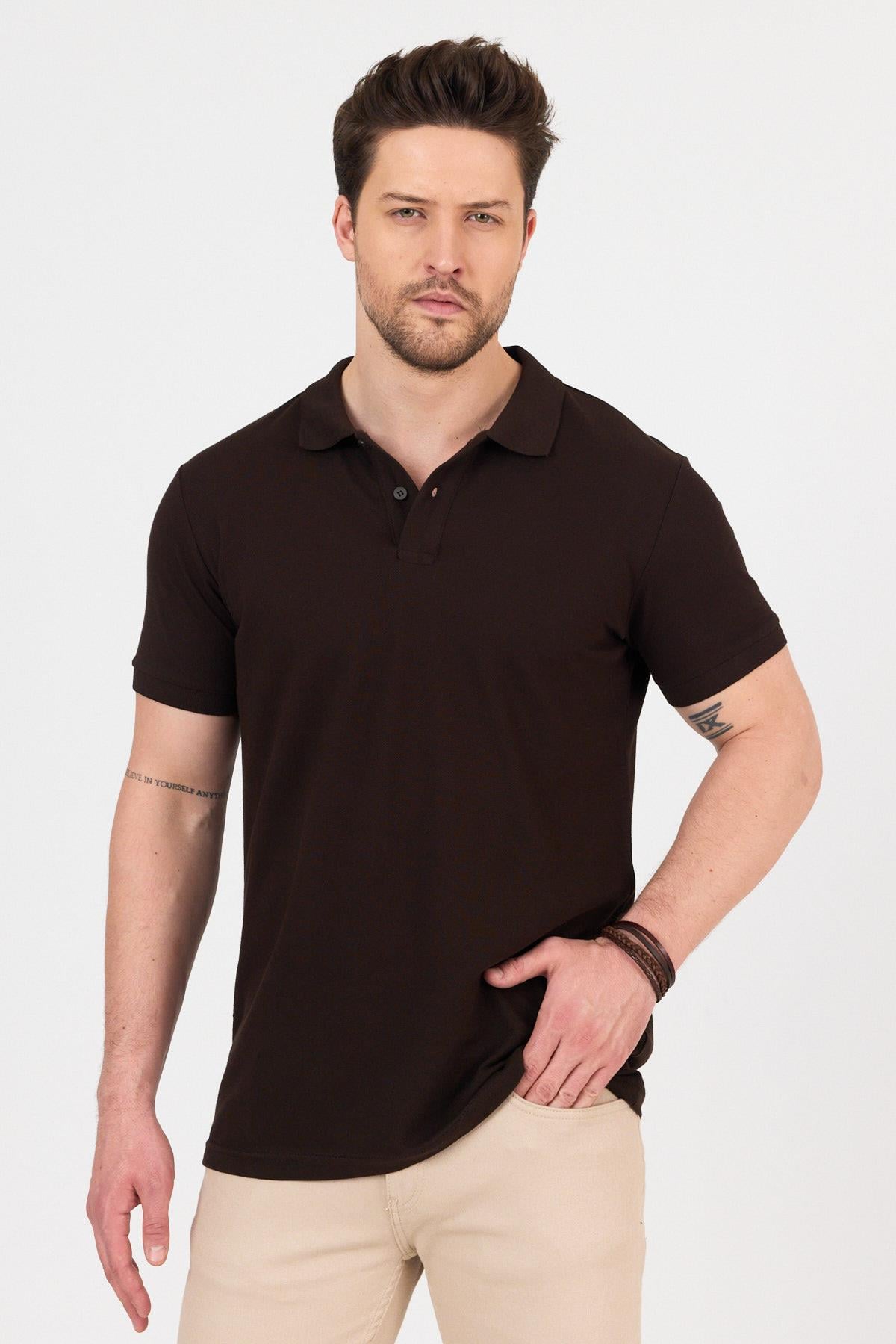 FİHA/9031-ERKEK COMPACT PENYE POLO YAKA T-SHIRT - KAHVE