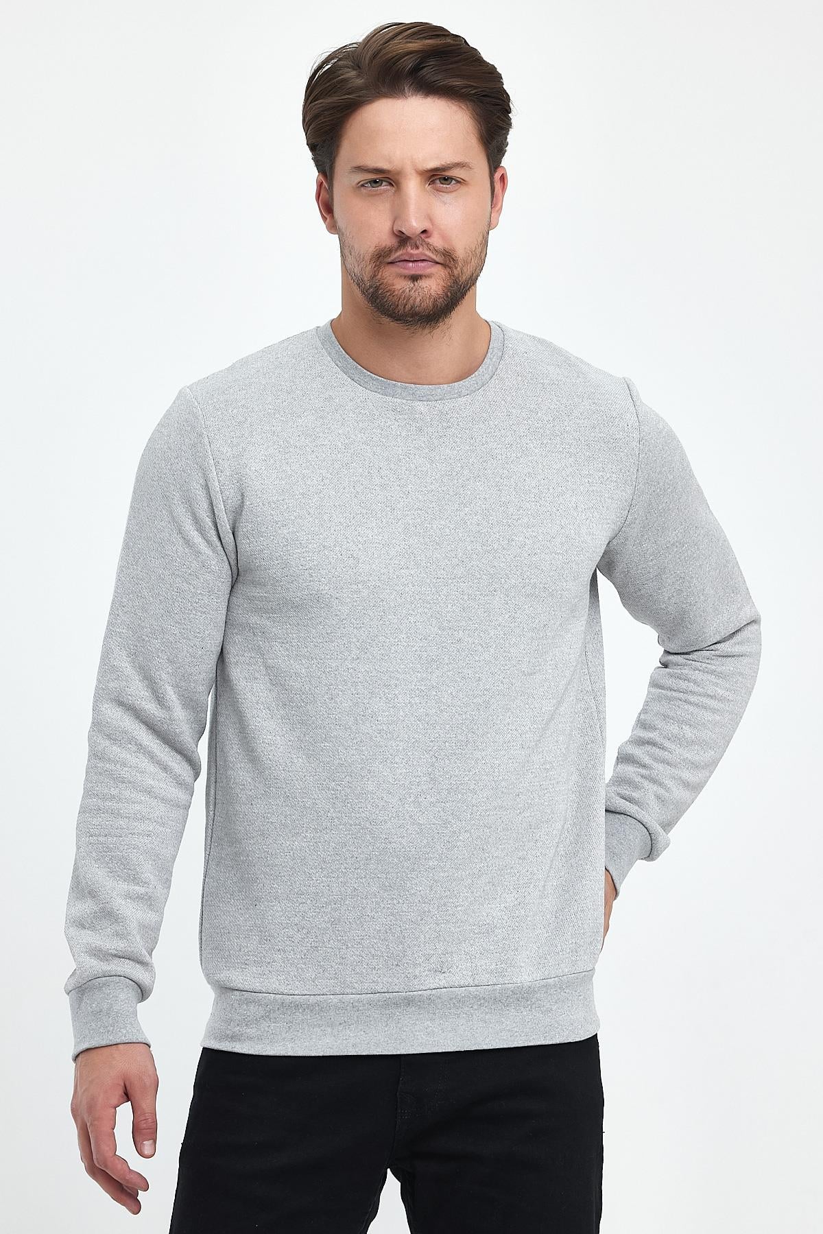 FİHA/9086-ERKEK ŞARDONLU SIFIR YAKA SWEAT - GRİ