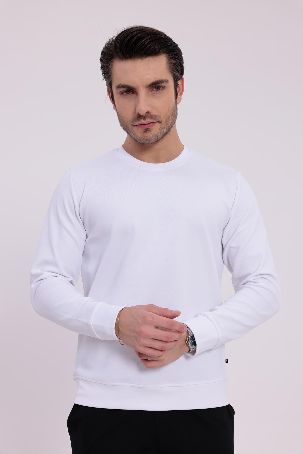 FİHA/9107-UNISEX SIFIR YAKA SWEAT - BEYAZ