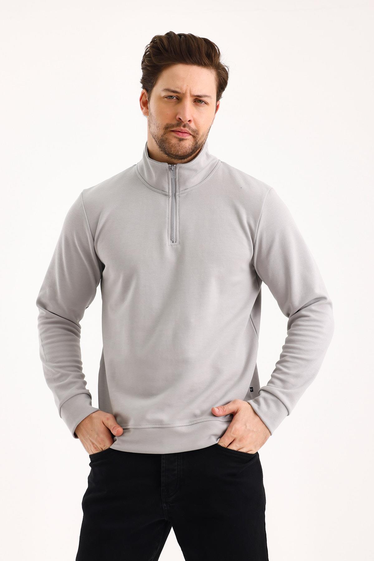 FİHA/9112-UNISEX YARIM FERMUARLI DİK YAKA SWEAT - GRİ