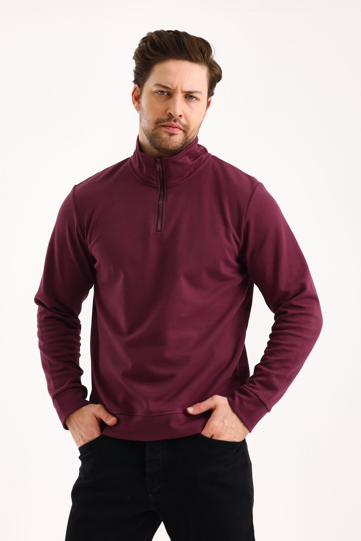 FİHA/9112-UNISEX YARIM FERMUARLI DİK YAKA SWEAT - MAUVE WINE