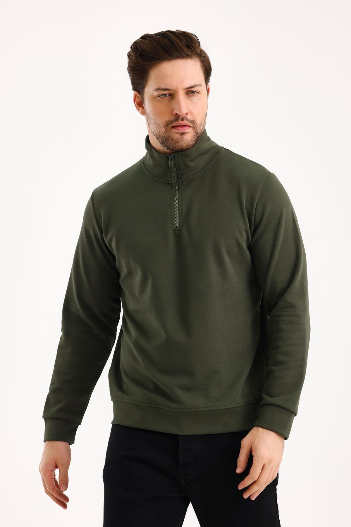 FİHA/9112-UNISEX YARIM FERMUARLI DİK YAKA SWEAT - HAKİ