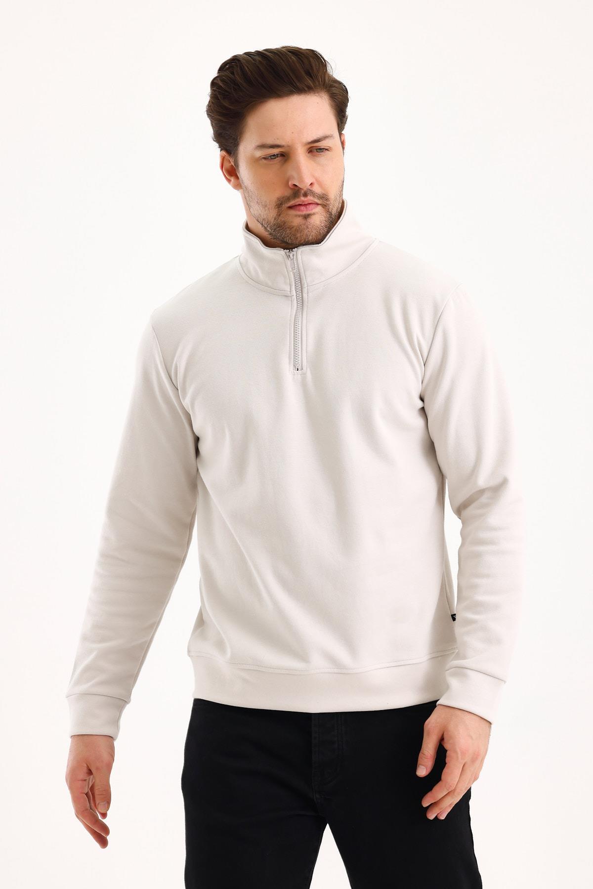 FİHA/9112-UNISEX YARIM FERMUARLI DİK YAKA SWEAT - TAŞ