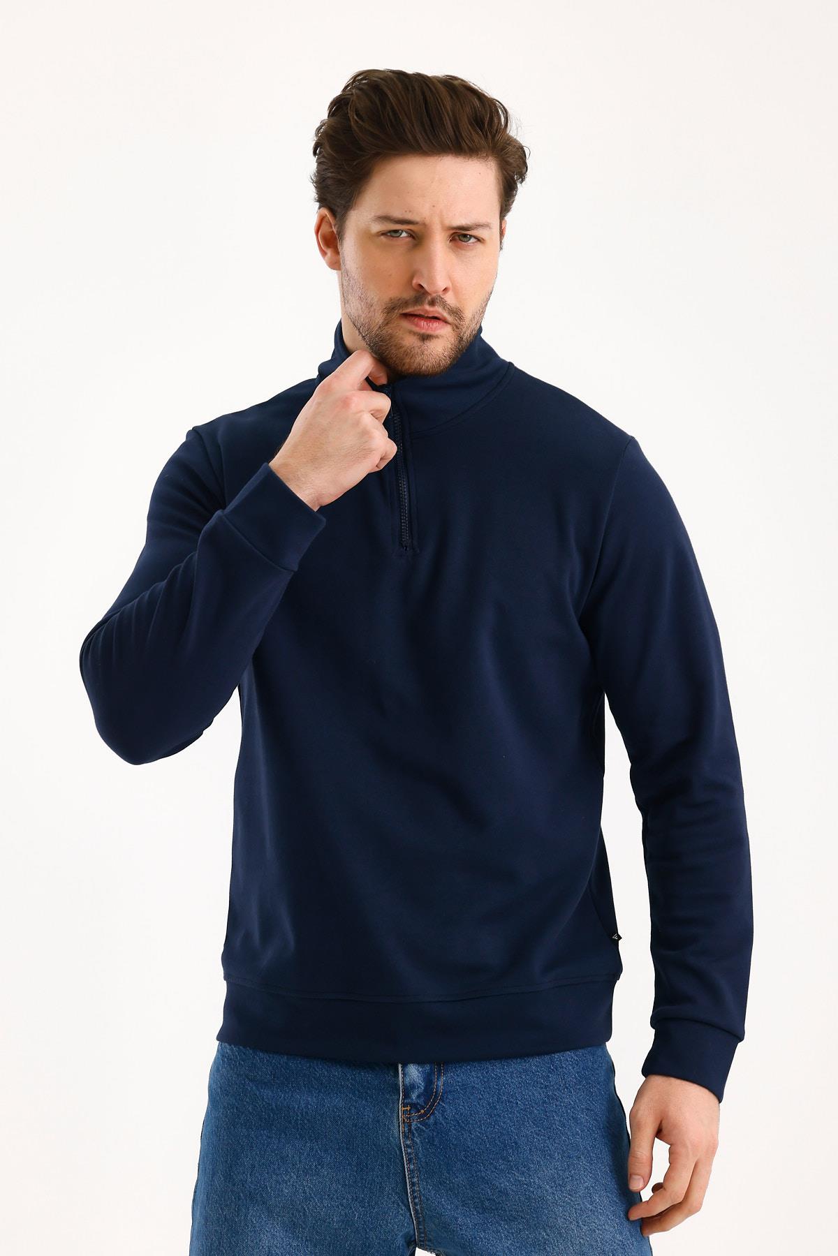 FİHA/9112-UNISEX YARIM FERMUARLI DİK YAKA SWEAT - LACİVERT