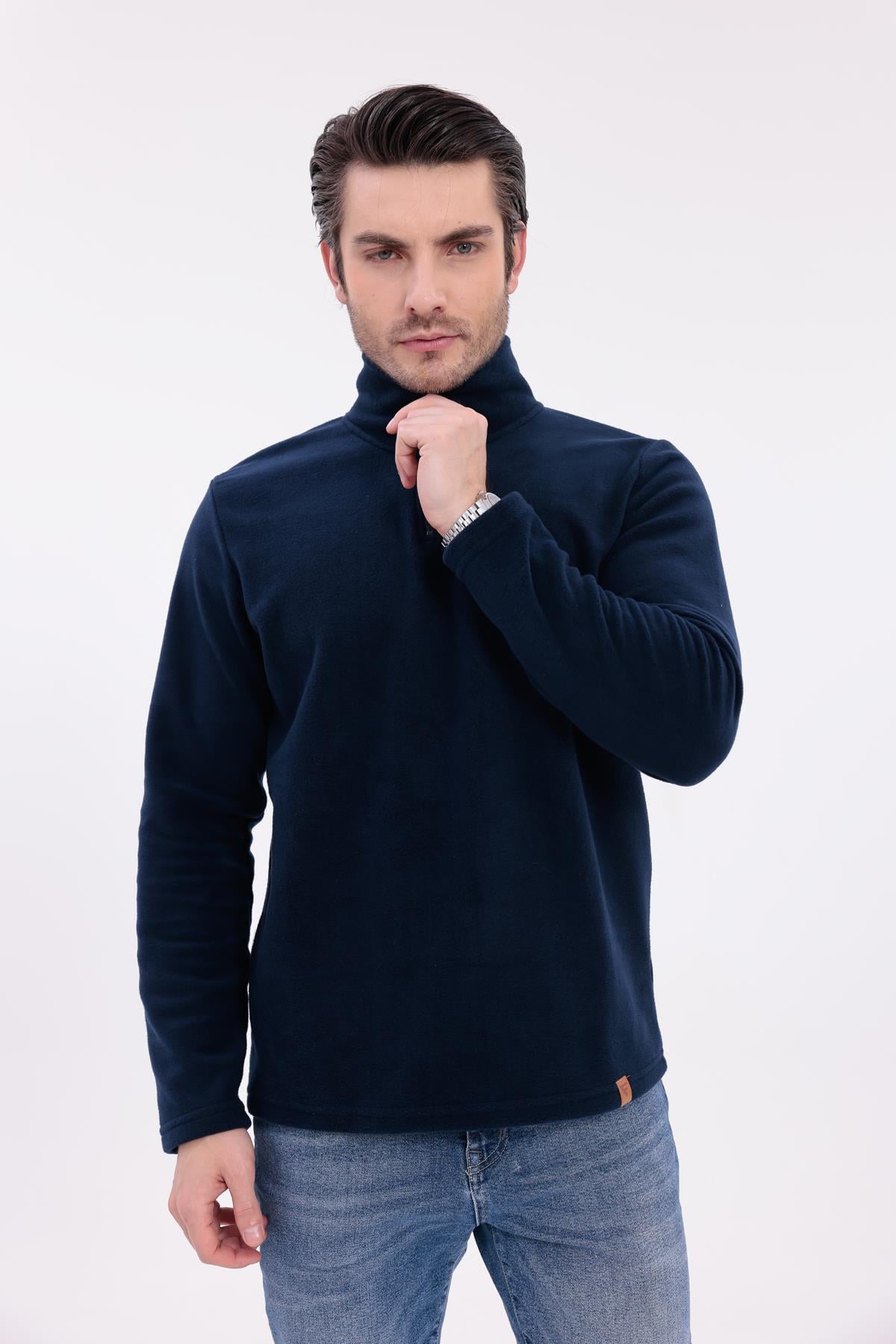 FİHA/9125-ERKEK YARIM FERMUARLI DİK YAKA POLAR SWEAT - LACİVERT